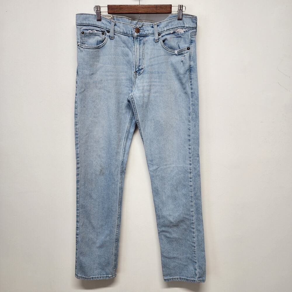 Hollister Mens Light Wash Jeans Size 32x34 Straight Leg Cotton Blend Mid Rise